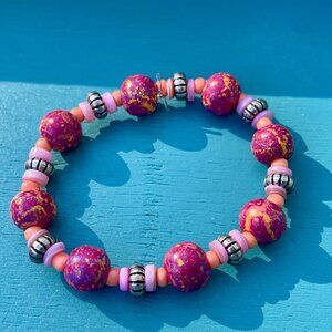 Hand Beaded Mixed Media Stretch Bracelet